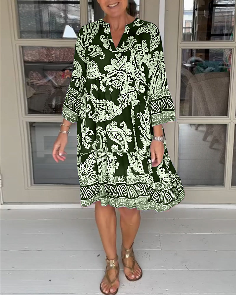 Dress with V-Neck and Paisley Print