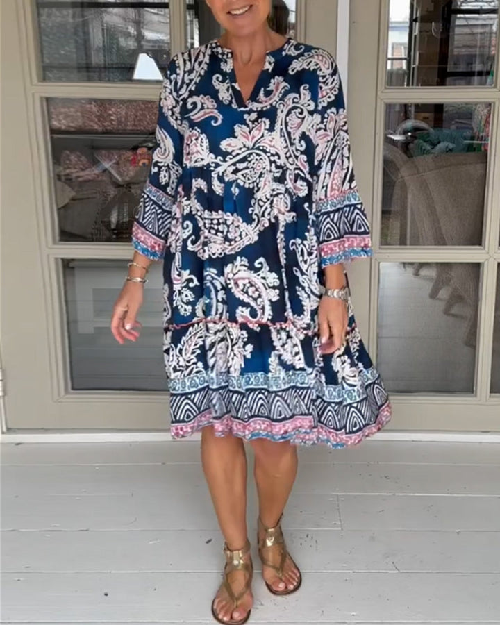 Dress with V-Neck and Paisley Print