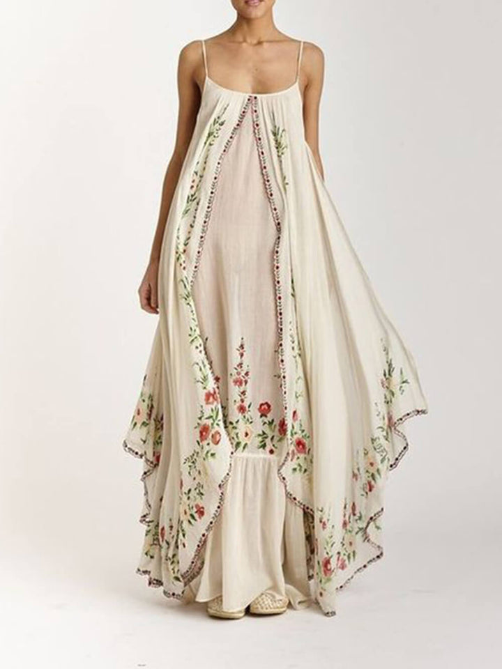 Round Neck Printed Swing Loose Long Dress