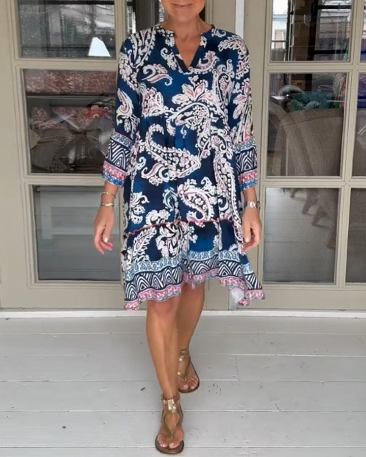 Dress with V-Neck and Paisley Print