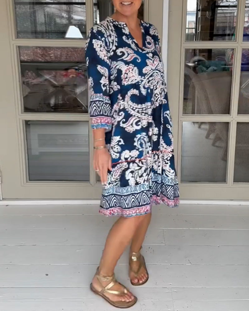 Dress with V-Neck and Paisley Print