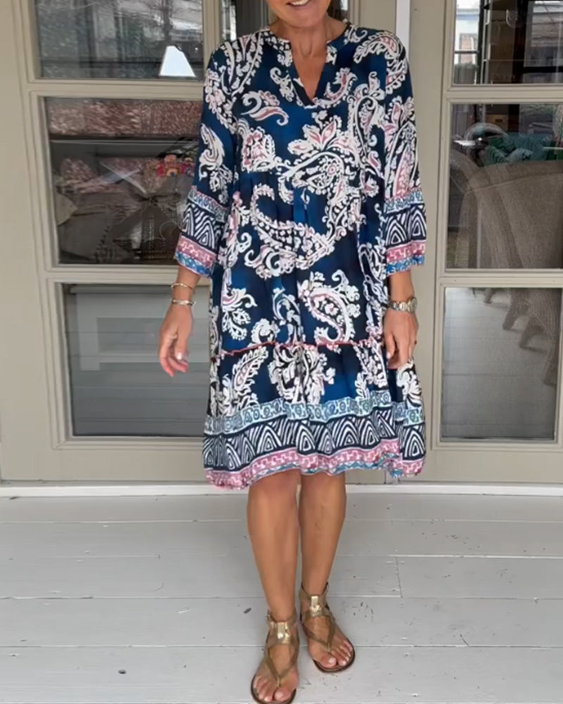 Dress with V-Neck and Paisley Print