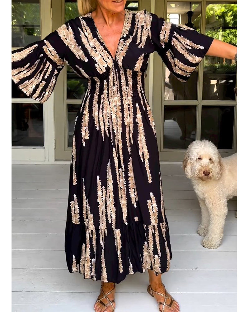 3/4 sleeve dress with a V-neck