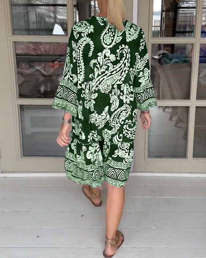 Dress with V-Neck and Paisley Print