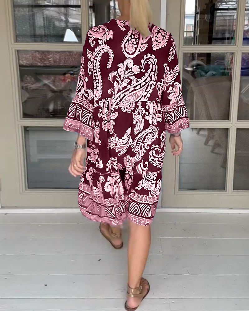 Dress with V-Neck and Paisley Print