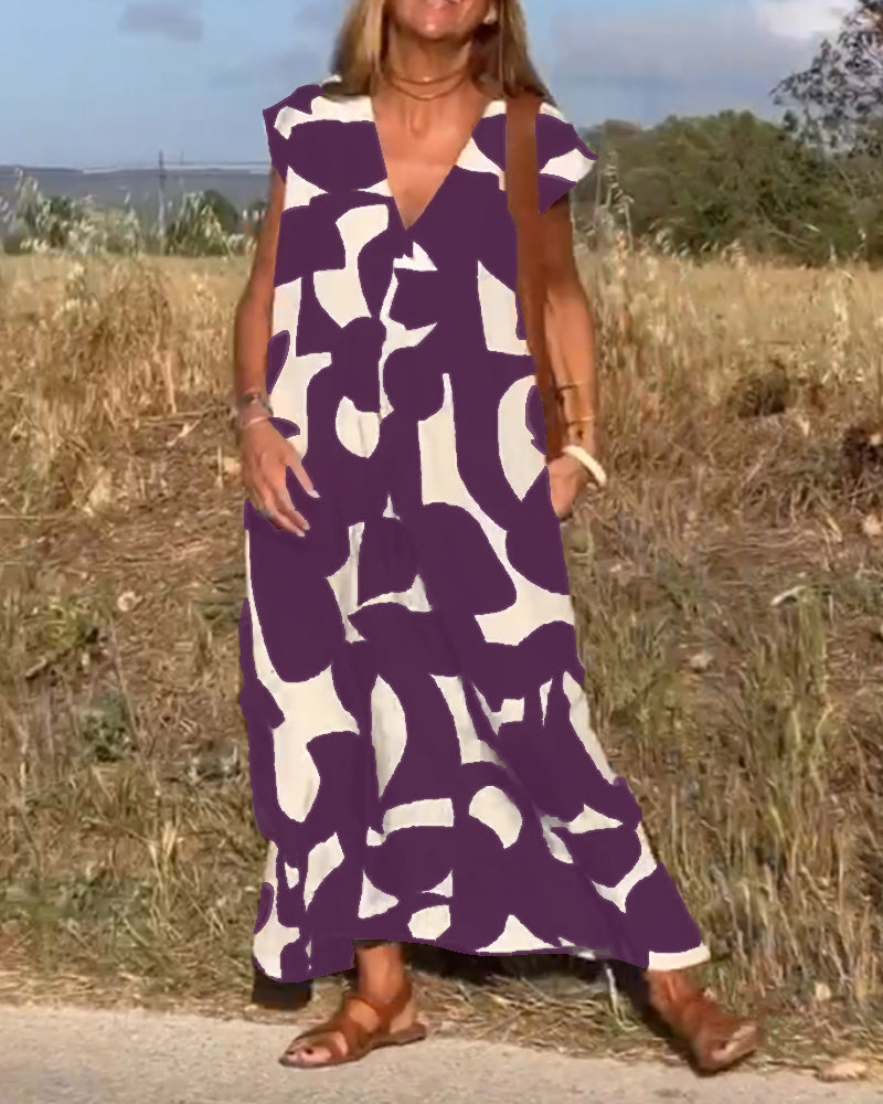 "Marine" Dress with Print and V-neck