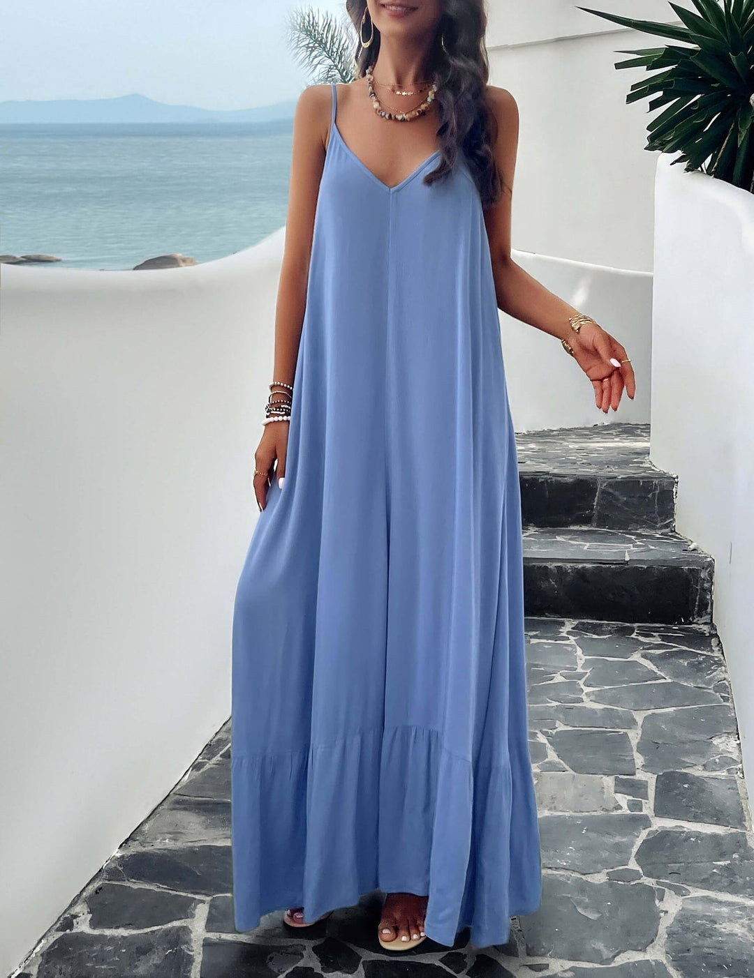 Stylish Maxi Dress with Convenient Pockets - Blue