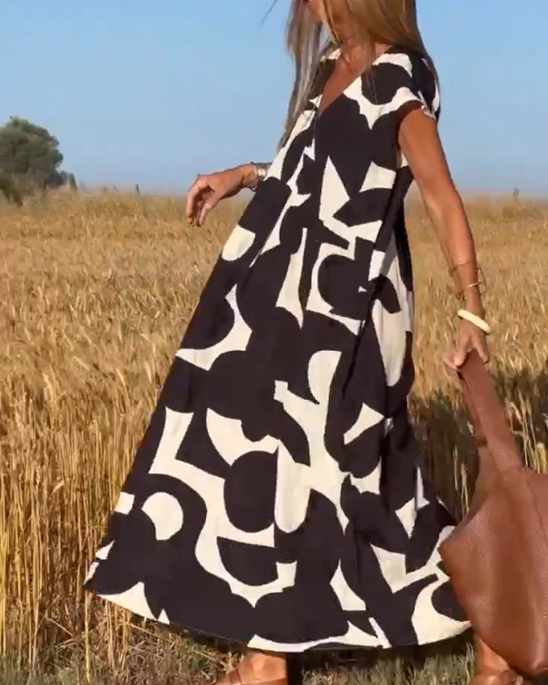 "Marine" Dress with Print and V-neck