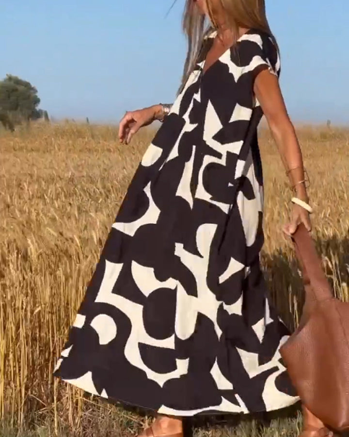 "Marine" Dress with Print and V-neck