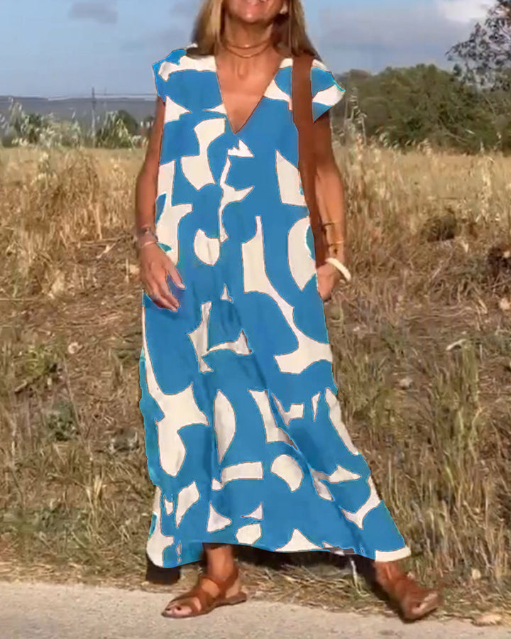 "Marine" Dress with Print and V-neck