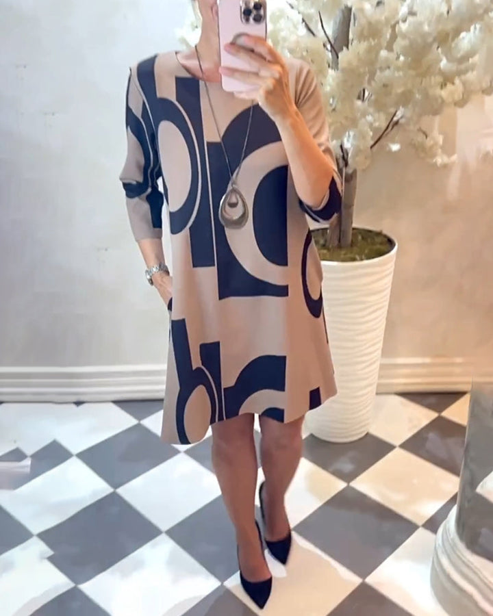 "London Elegance" Long Sleeve Print Dress