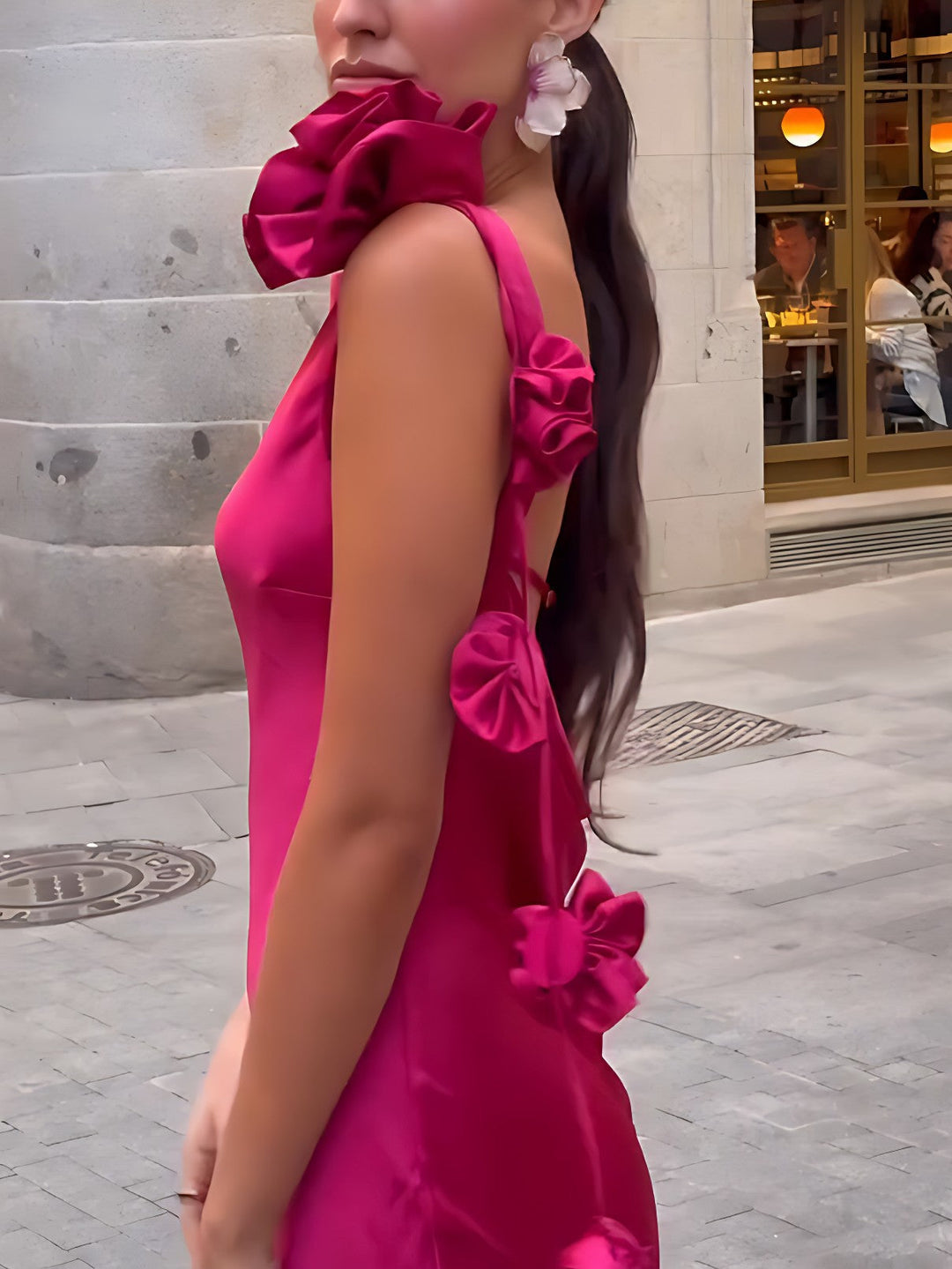 Formentera Flower Satin Ribbon Maxi Dress