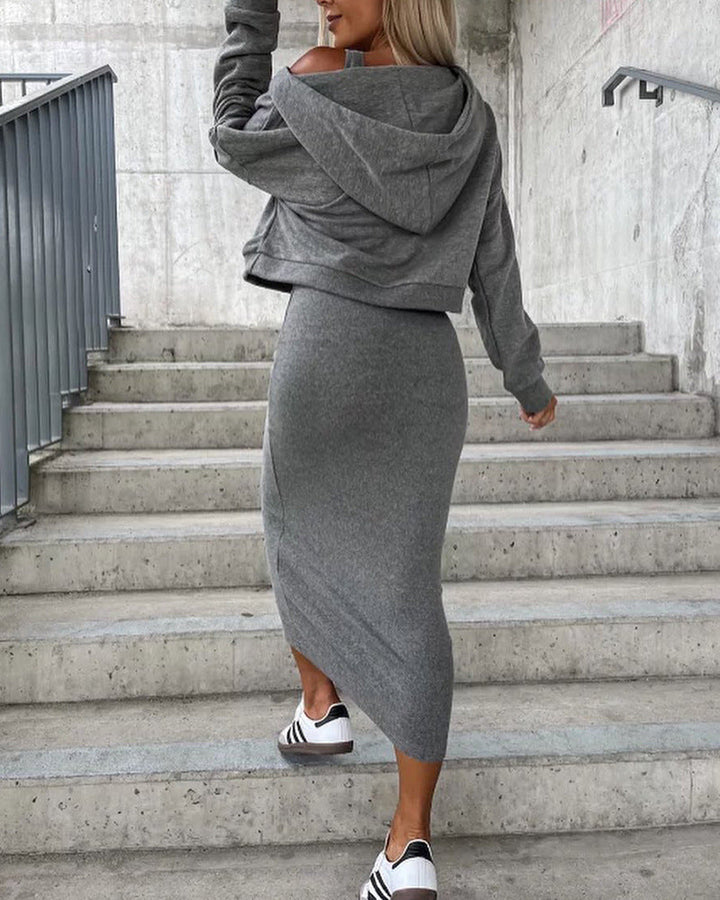 Trinidad - Layered Vest Dress with Hood and Short Hoodie