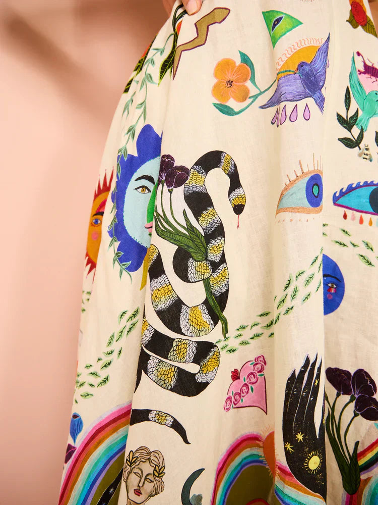 Unique Holiday Print Halter Back Pocket Maxi Dress