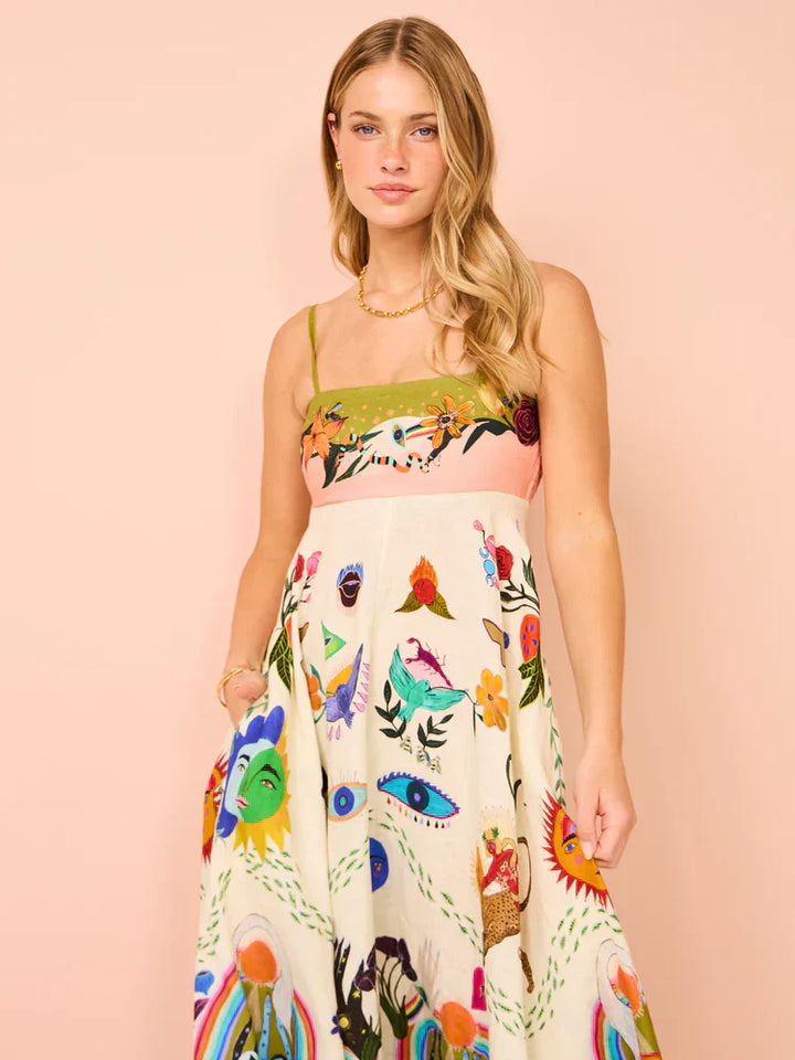 Unique Holiday Print Halter Back Pocket Maxi Dress