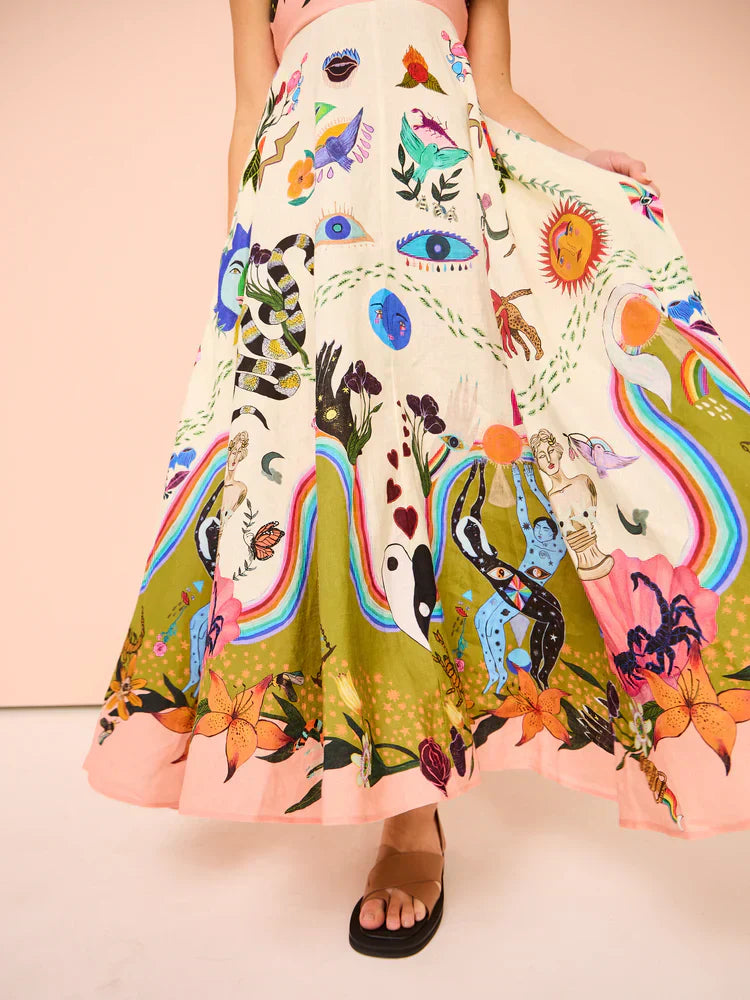 Unique Holiday Print Halter Back Pocket Maxi Dress