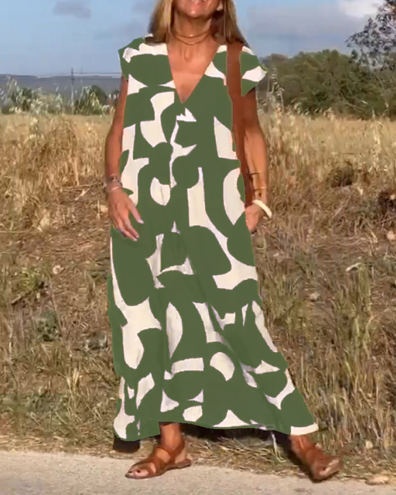 "Marine" Dress with Print and V-neck