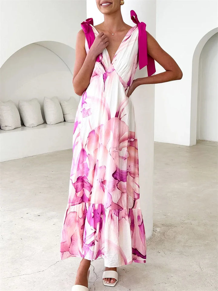 Alba | Back Tie V-Neck Maxi Dress