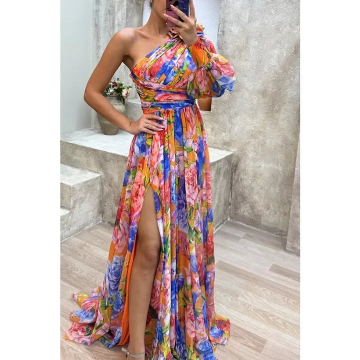 Aby | Elegant One-Shoulder Floral Dress