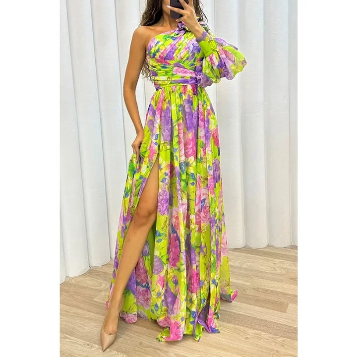 Aby | Elegant One-Shoulder Floral Dress