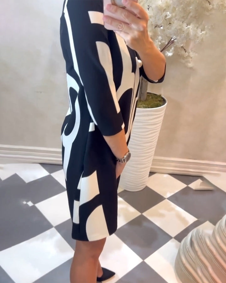 "London Elegance" Long Sleeve Print Dress