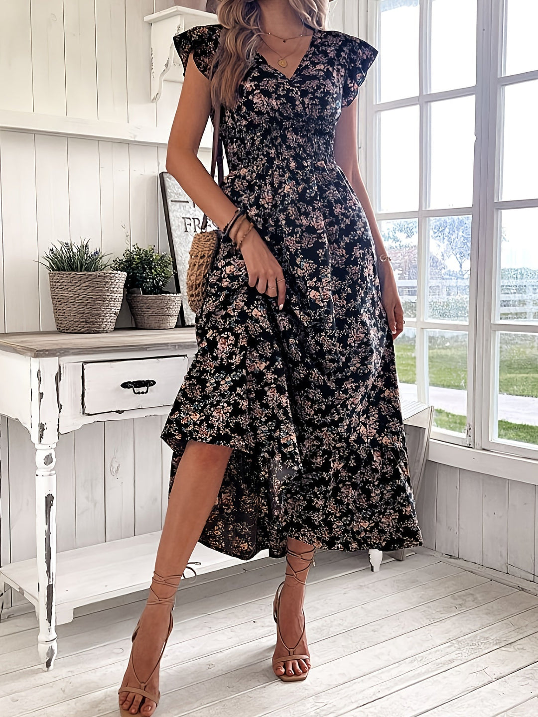 Jessa - Floral Print Waist Dress