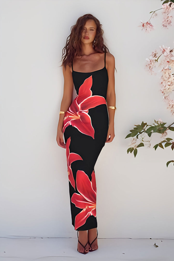Floral Print Strappy Maxi Dress